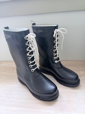 Ilse Jacobsen RUB15 3/4 Rubber Rain Boots 6 | Lace-Up Waterproof Boots | Danish
